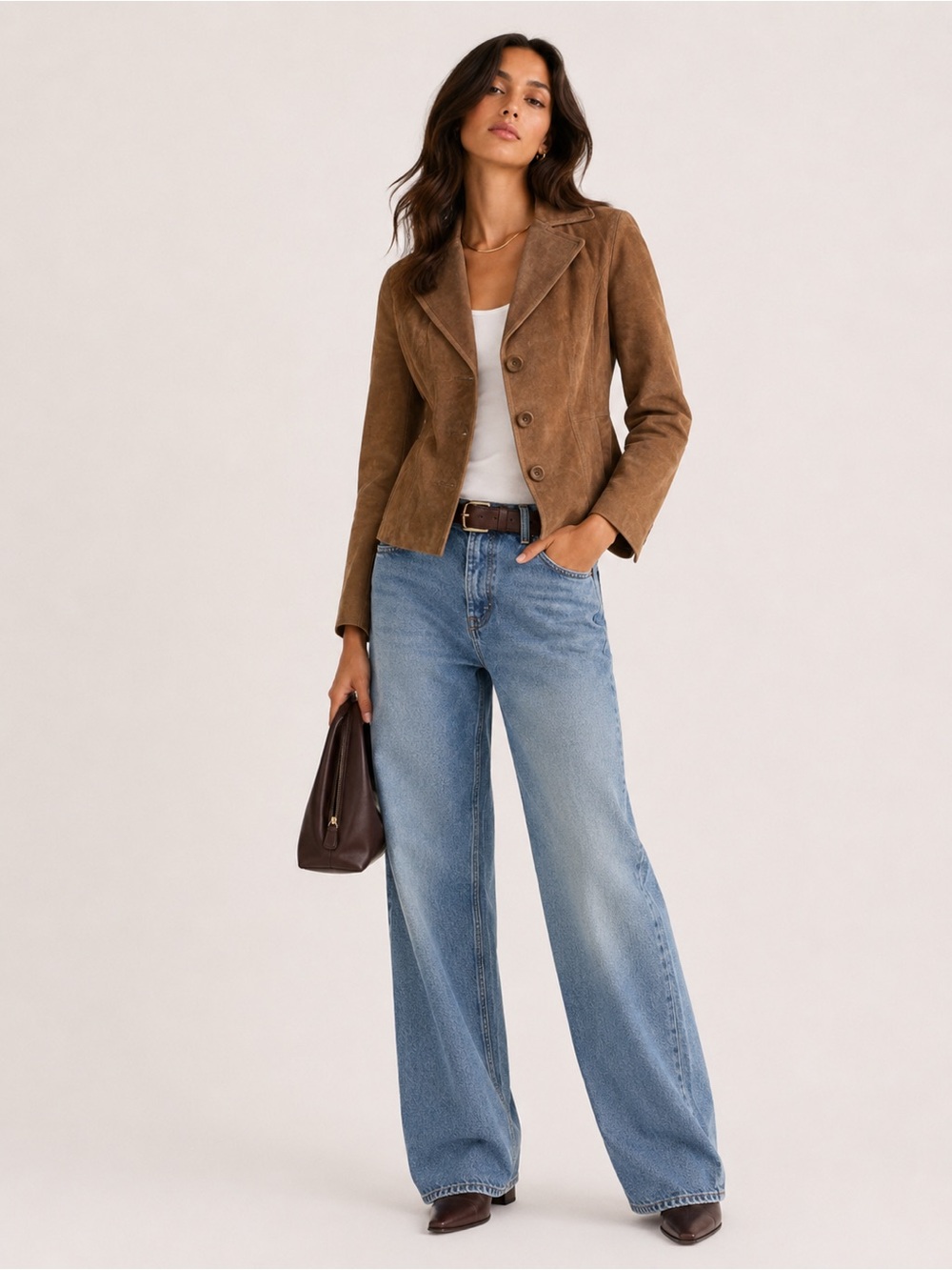 Preston & York Womens Camel Tan Genuine Suede Leather Blazer Jacket XS Tailored